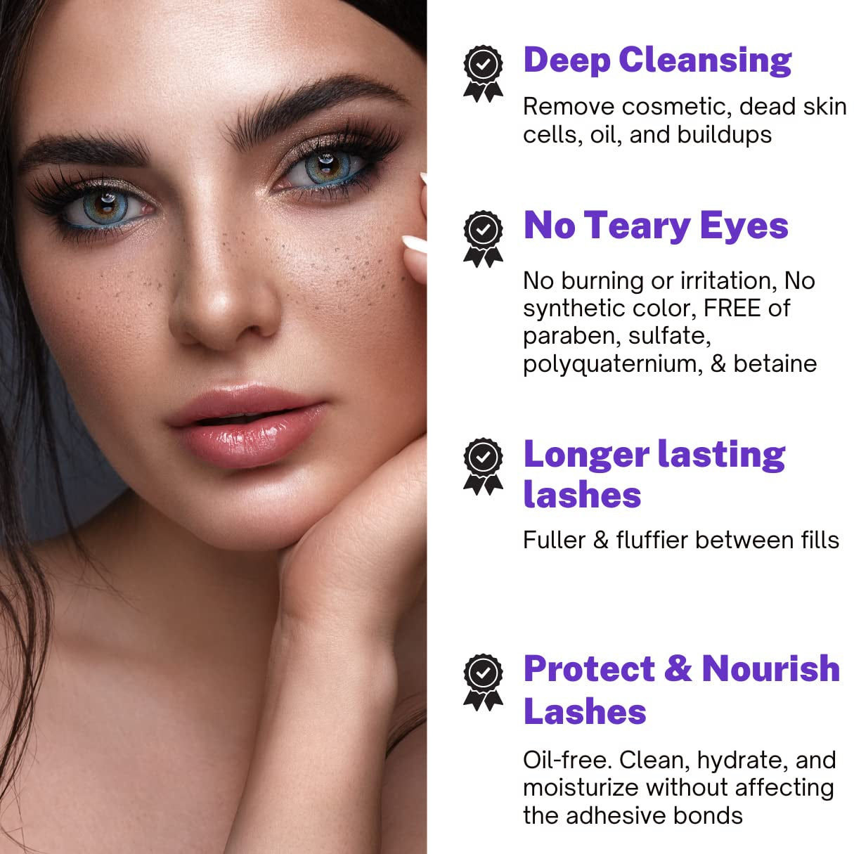 Eyelash Cleanser for Extensions Kit - Sensitive Lash Wash for Eyelash Extensions and Natural Lashes | Oil FREE Makeup & Mascara Remover Lash Cleaner Shampoo - Salon and Home Use (60 Ml)