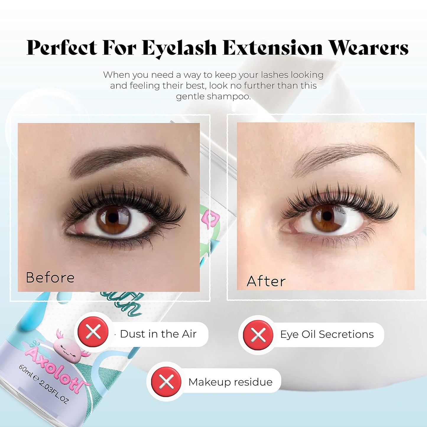 Eyelash Extension Shampoo 60Ml + Brush + Mascara Wand | Sensitive Formula Oil Free Cleanser| Paraben Free for Professional Use (Sweet Orange)
