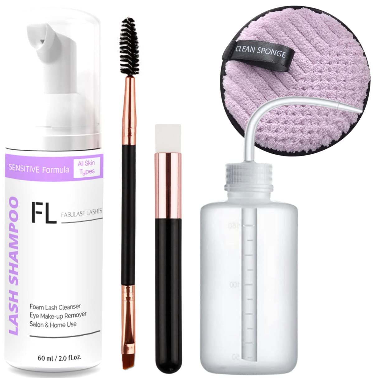 Eyelash Cleanser for Extensions Kit - Sensitive Lash Wash for Eyelash Extensions and Natural Lashes | Oil FREE Makeup & Mascara Remover Lash Cleaner Shampoo - Salon and Home Use (60 Ml)