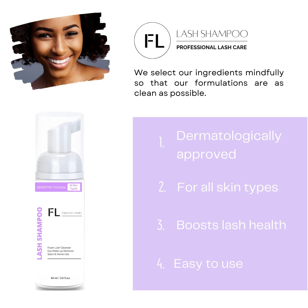 Eyelash Cleanser for Extensions Kit - Sensitive Lash Wash for Eyelash Extensions and Natural Lashes | Oil FREE Makeup & Mascara Remover Lash Cleaner Shampoo - Salon and Home Use (60 Ml)