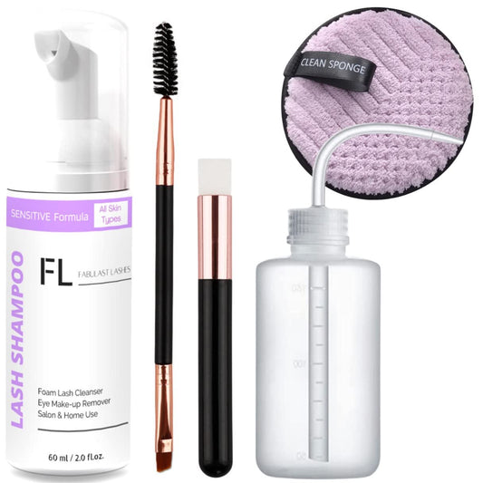Eyelash Cleanser for Extensions Kit - Sensitive Lash Wash for Eyelash Extensions and Natural Lashes | Oil FREE Makeup & Mascara Remover Lash Cleaner Shampoo - Salon and Home Use (60 Ml)